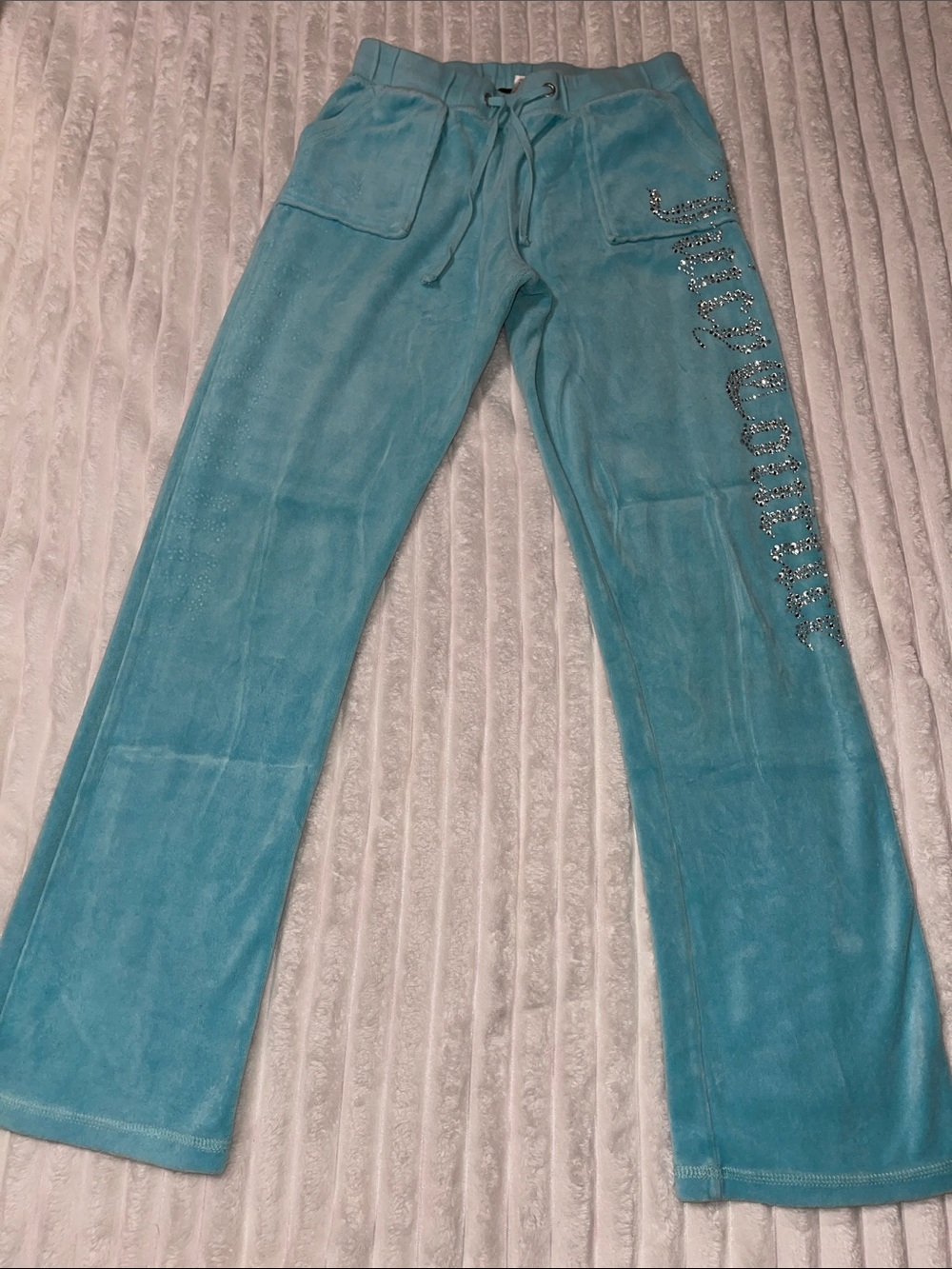 Juicy Couture Black Label Y2K Blue Velour Pants | Size Large (Fits smaller)